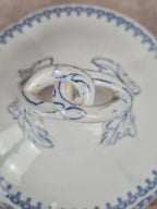 Compotier ancien couvert sur pied – Faïence anglaise Etruscan Border – fin Xixe