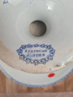 Compotier ancien couvert sur pied – Faïence anglaise Etruscan Border – fin Xixe
