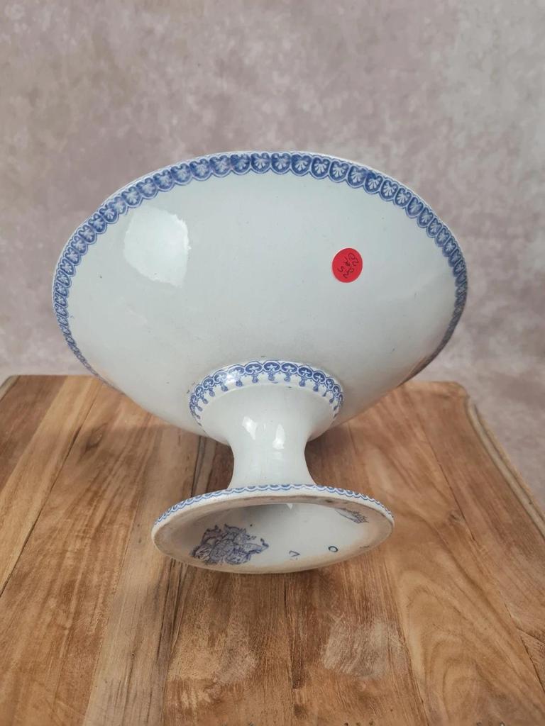 Compotier ancien couvert sur pied – Faïence anglaise Etruscan Border – fin Xixe
