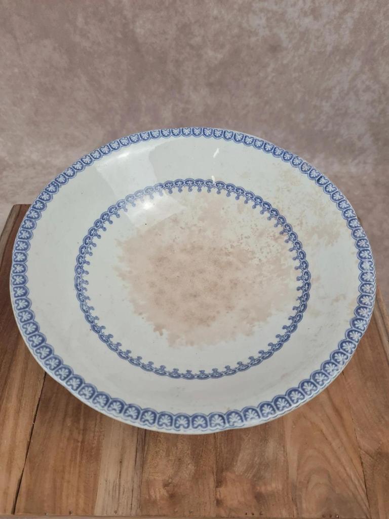 Compotier ancien couvert sur pied – Faïence anglaise Etruscan Border – fin Xixe