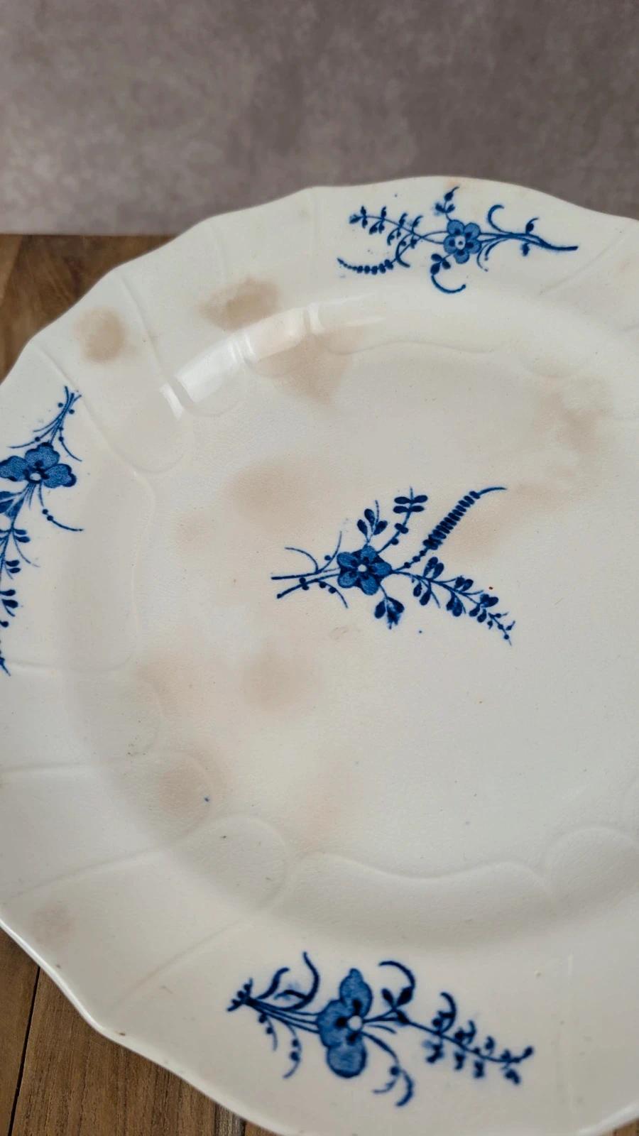 Compotier ancien en faïence anglaise Cauldon – décor bleu Chantilly