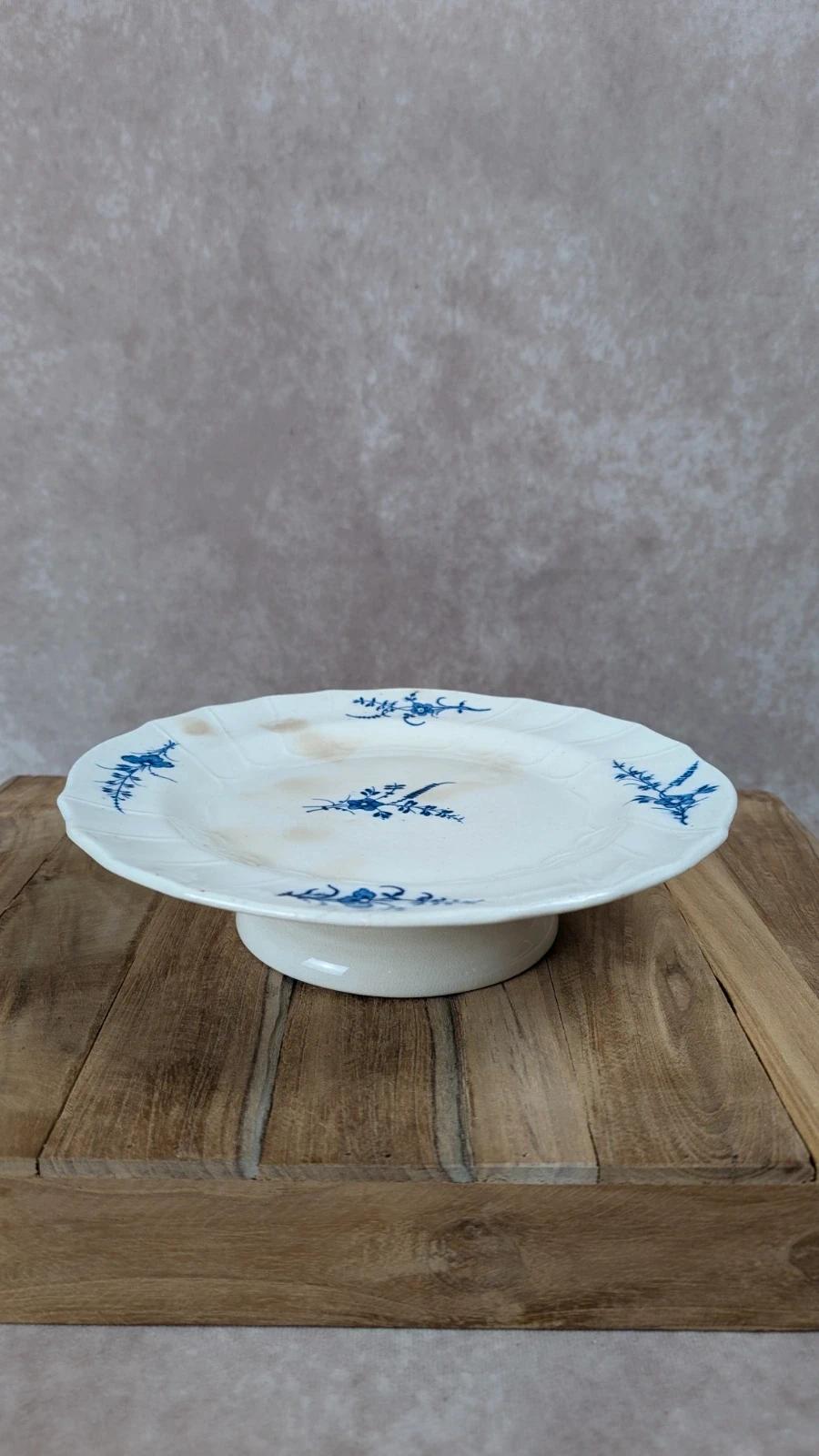 Compotier ancien en faïence anglaise Cauldon – décor bleu Chantilly