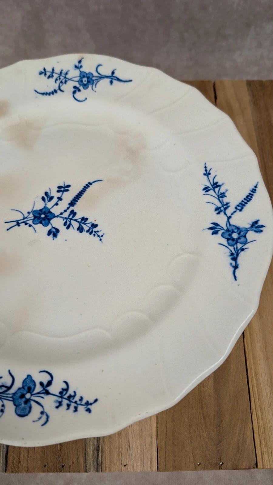 Compotier ancien en faïence anglaise Cauldon – décor bleu Chantilly