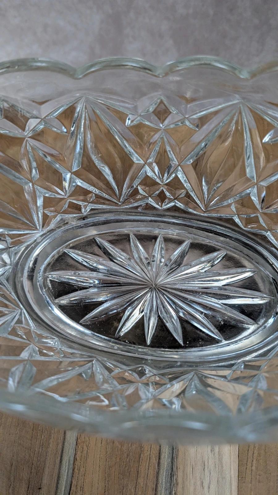 Corbeille vintage en verre taillé et métal argenté