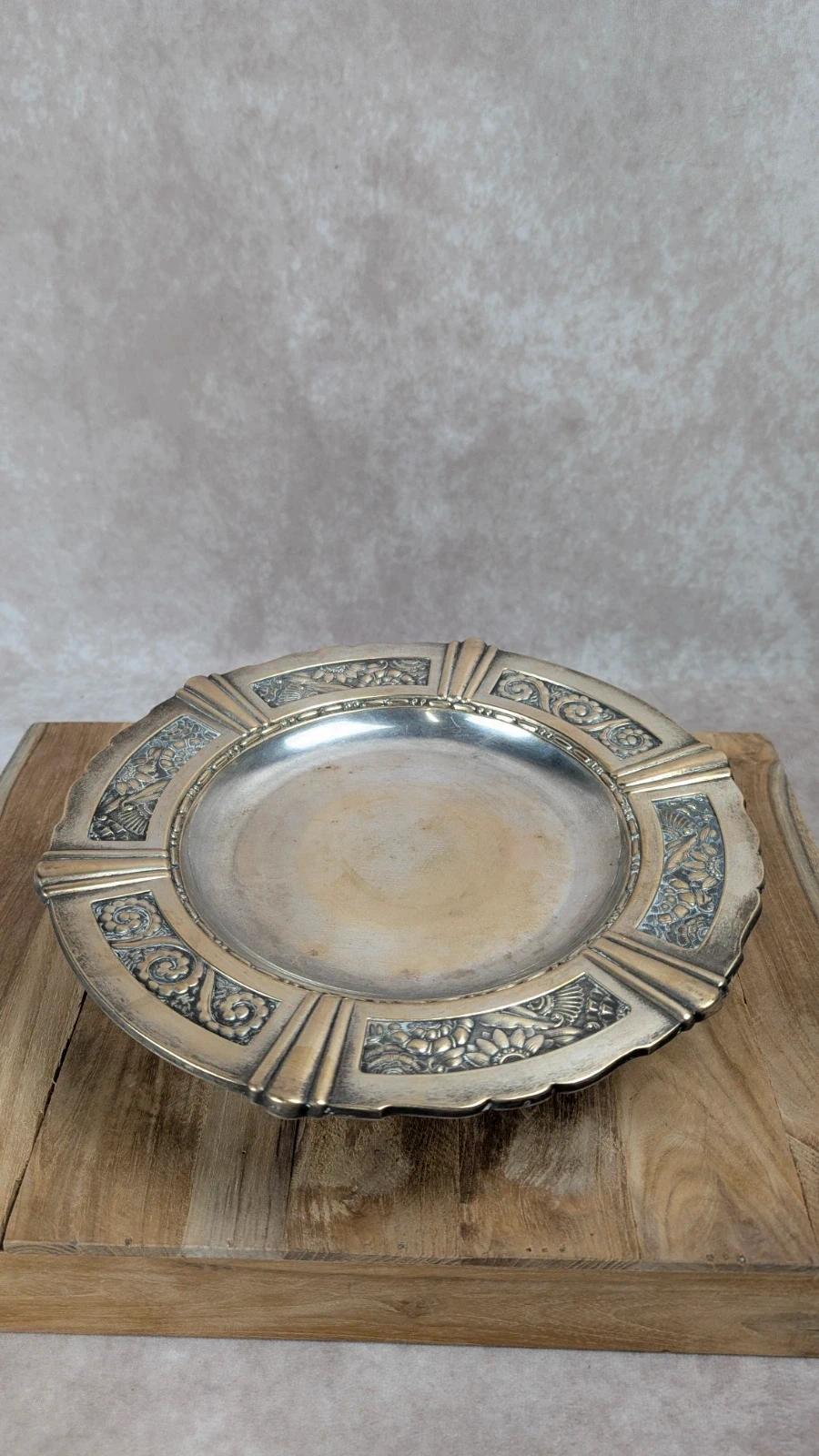 Coupe / plat sur pied Art Déco en métal argenté – 1930
