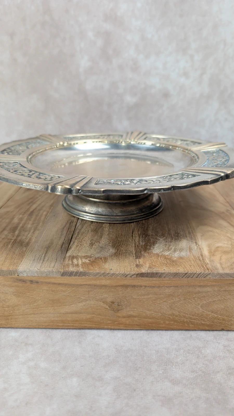 Coupe / plat sur pied Art Déco en métal argenté – 1930