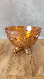 Coupe sur pied en verre pressé irisé – motif feuillage