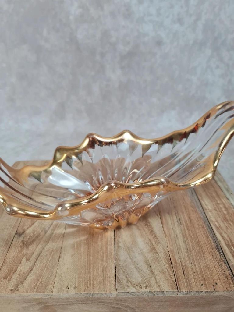 Coupelle décorative en verre soufflé/cristal doré – style vintage / Murano