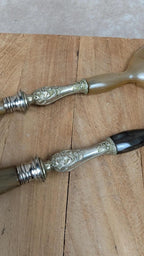 Couverts à salade anciens corne & métal argenté