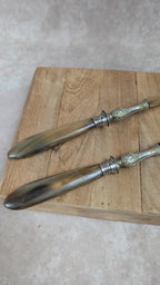 Couverts à salade anciens corne & métal argenté