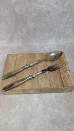 Couverts à salade anciens corne & métal argenté