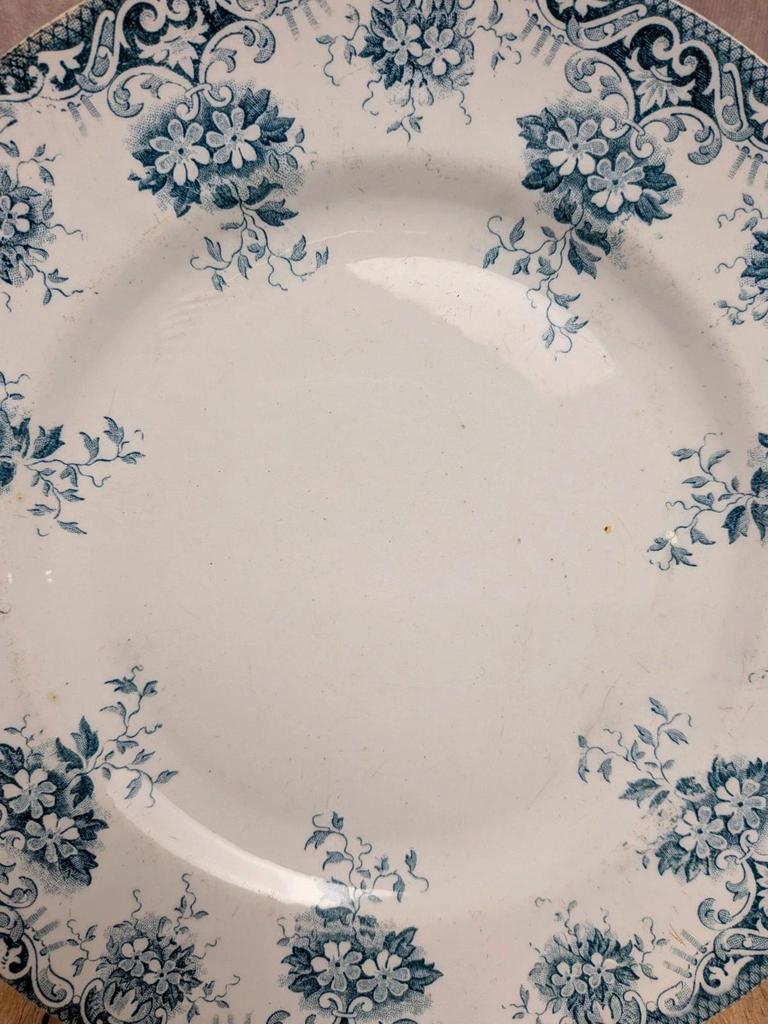 Assiette ancienne Terre de Fer décor bleu floral
