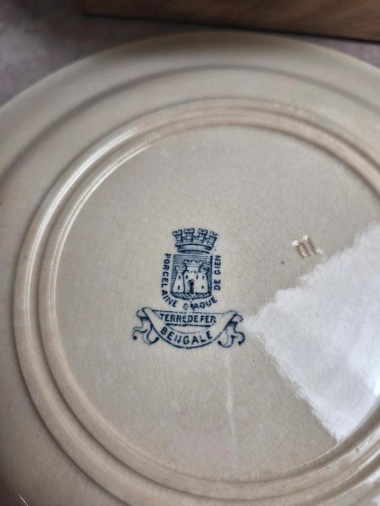 Lot de 6 assiettes plates anciennes Gien – Terre de Fer – modèle Bengale