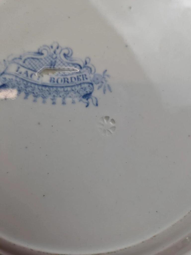 Assiette anglaise ancienne Lace Border bleu – attribuée Job Meigh Old Hall Xixe