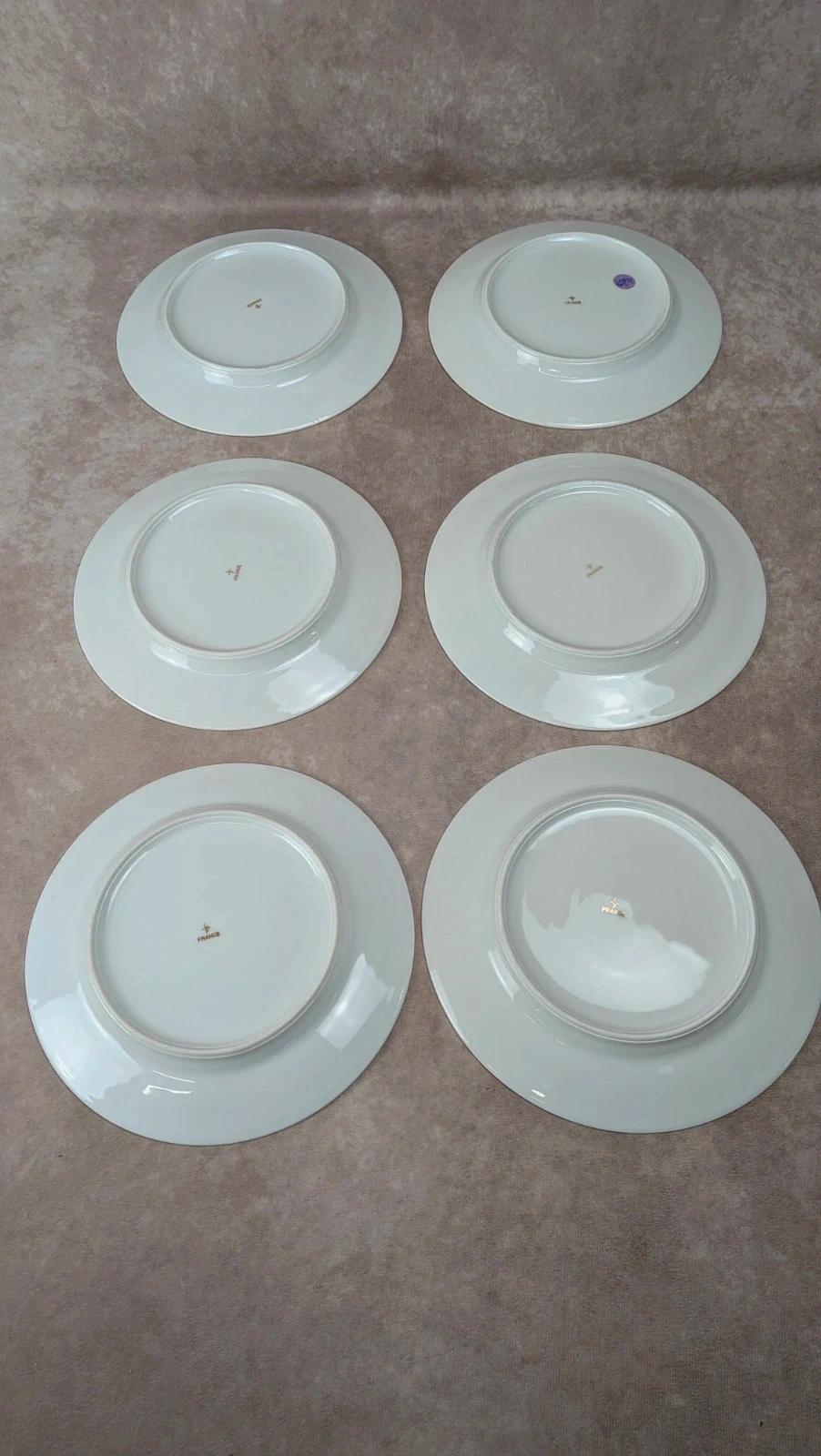 Lot de 6 assiettes à dessert anciennes porcelaine française liseré doré