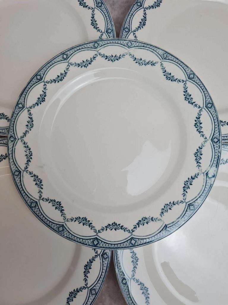 Lot de 6 assiettes plates anciennes Salins “petit Trianon” terre de fer bleu 💙