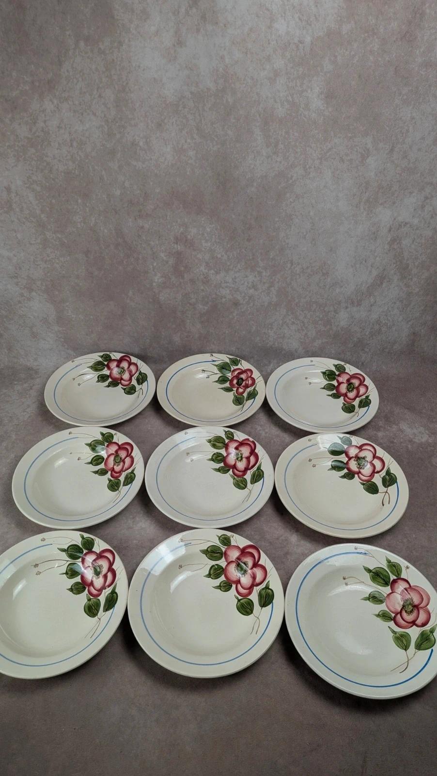 Lot de 9 assiettes creuses Sarreguemines modèle Liliane