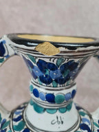 🌿 Vase artisanal en faïence marocaine signé – décor bleu & vert 🌿