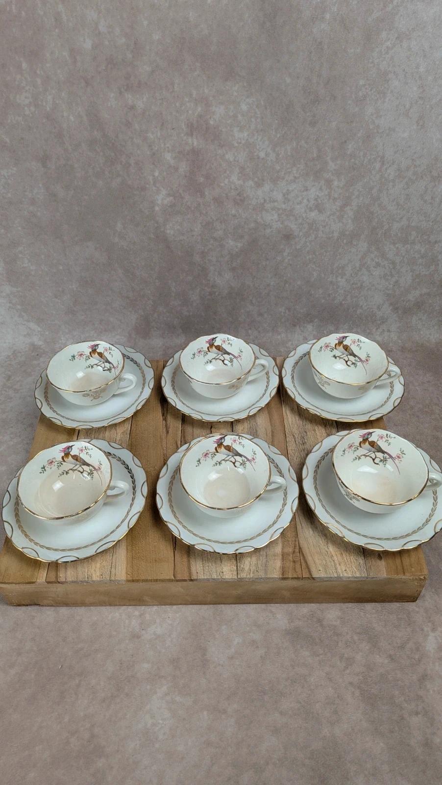 Lot de 6 tasses Gien Yokohama & 6 soucoupes M&s – porcelaine française