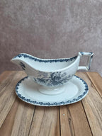 Saucière ancienne Sarreguemines forme Bambou – décor bleu non répertorié – terre de fer