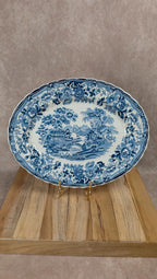 Grand plat ovale anglais Churchill bleu décor paysage