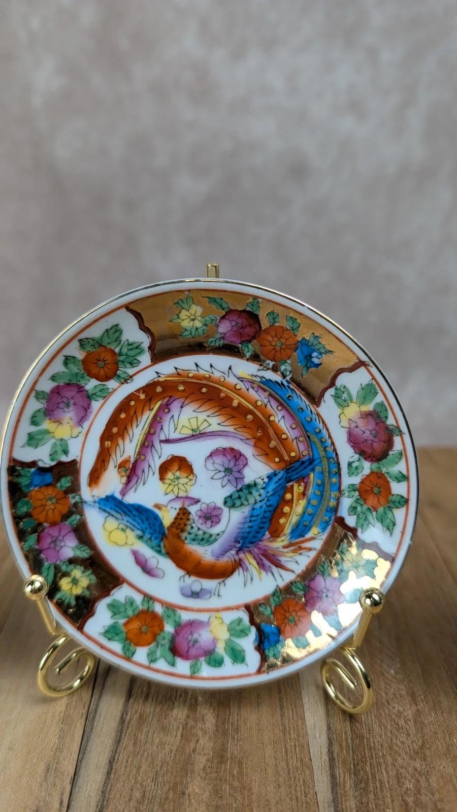 Lot de 3 mini soucoupes Bergère de France – motifs oiseaux & fleurs dorées