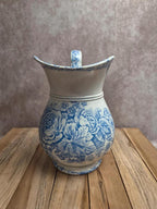 Broc ancien Jules Vieillard Bordeaux bleu & blanc – Terre de fer, décor floral – Xixe siècle