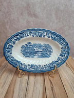 Ravier ancien Tonquin Myott décor toile de Jouy bleu – bord dentelé
