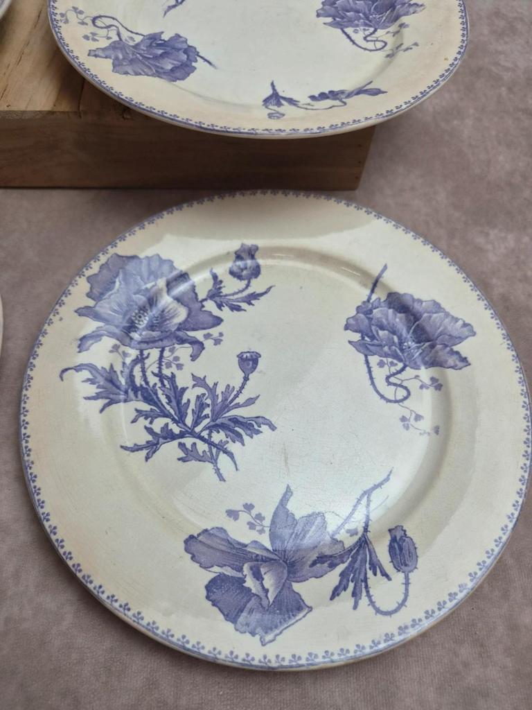 Lot de 6 assiettes plates terre de fer Sarreguemines Feria décor violet ancien