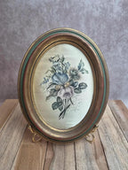 Cadre ovale vintage doré – Impression florale sur tissu – Style romantique shabby chic
