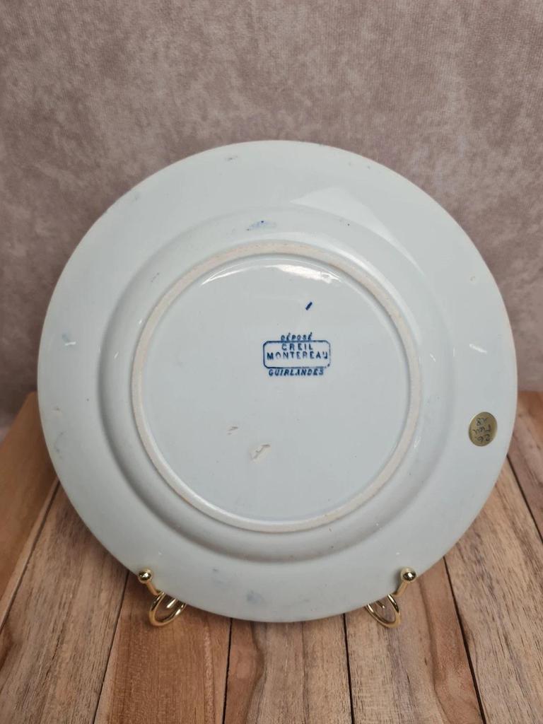 Assiette plate ancienne Creil & Montereau “guirlandes” décor bleu 💙