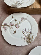 Lot de 7 assiettes anciennes en porcelaine – Décor oiseaux et fleurs polychromes