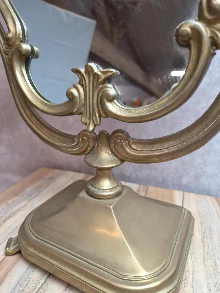 Grand miroir psyché de table en laiton – style Louis Xv rococo – vintage