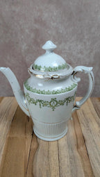 Théière anglaise ancienne en porcelaine décor vert