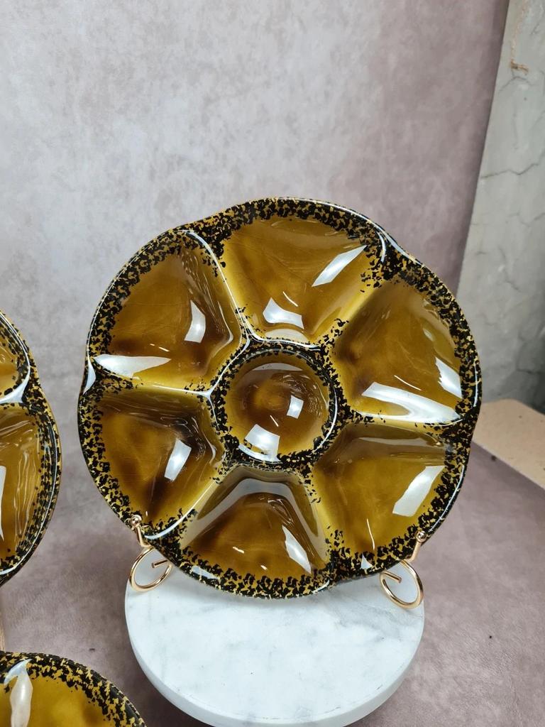 Lot de 8 assiettes à huîtres Gien, magnifique service vintage