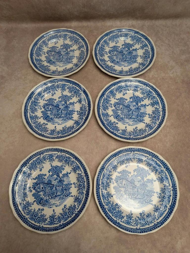 Lot de 6 assiettes à dessert Lunéville The Cottage décor toile de Jouy bleu
