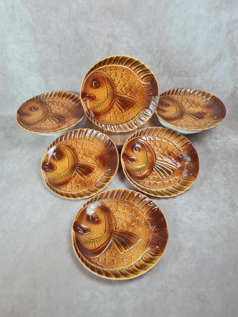 🐟 Lot de 6 grandes assiettes poissons Sarreguemines vintage