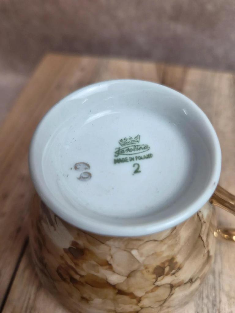 Ensemble tasse & bol en porcelaine Karolina – décor marbré or – Made in Poland