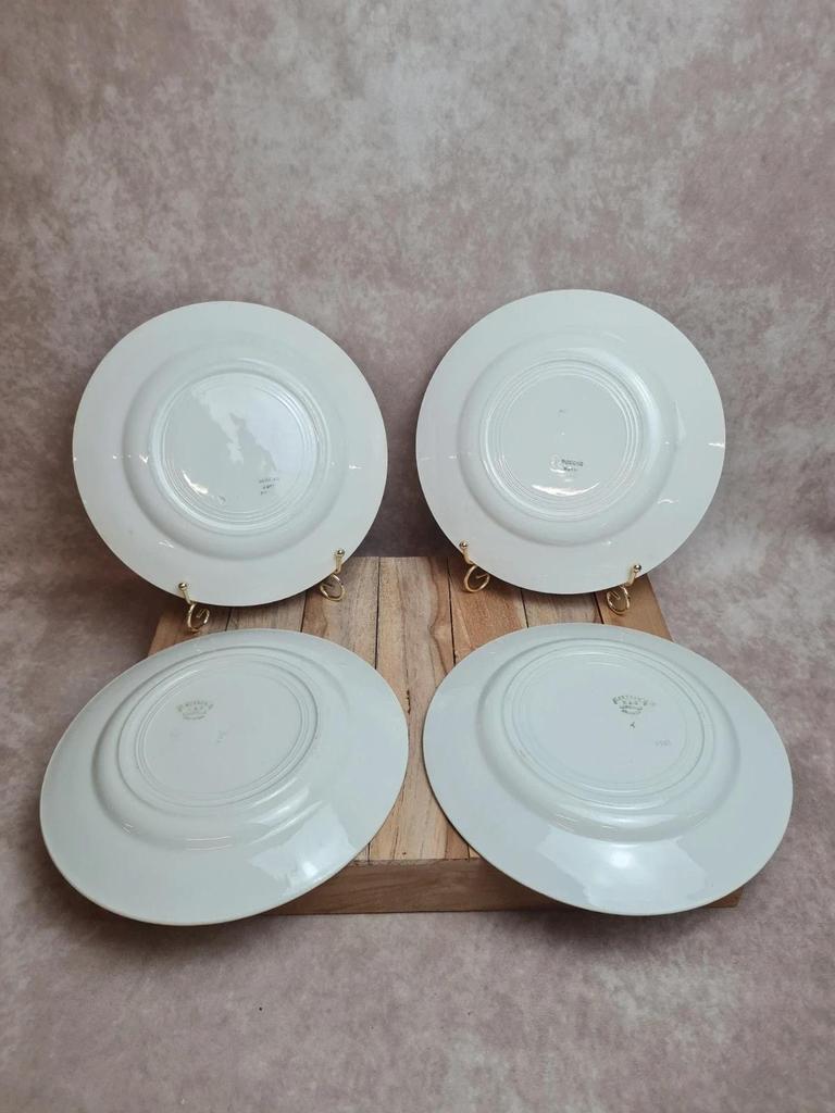 Lot 4 assiettes plates anciennes Badonviller Lunéville modèle Succao vert & brun