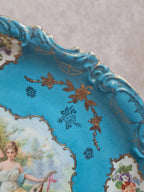 Plat mural ancien porcelaine de Saxe E.s bleu Sèvres décor romantique 29 cm
