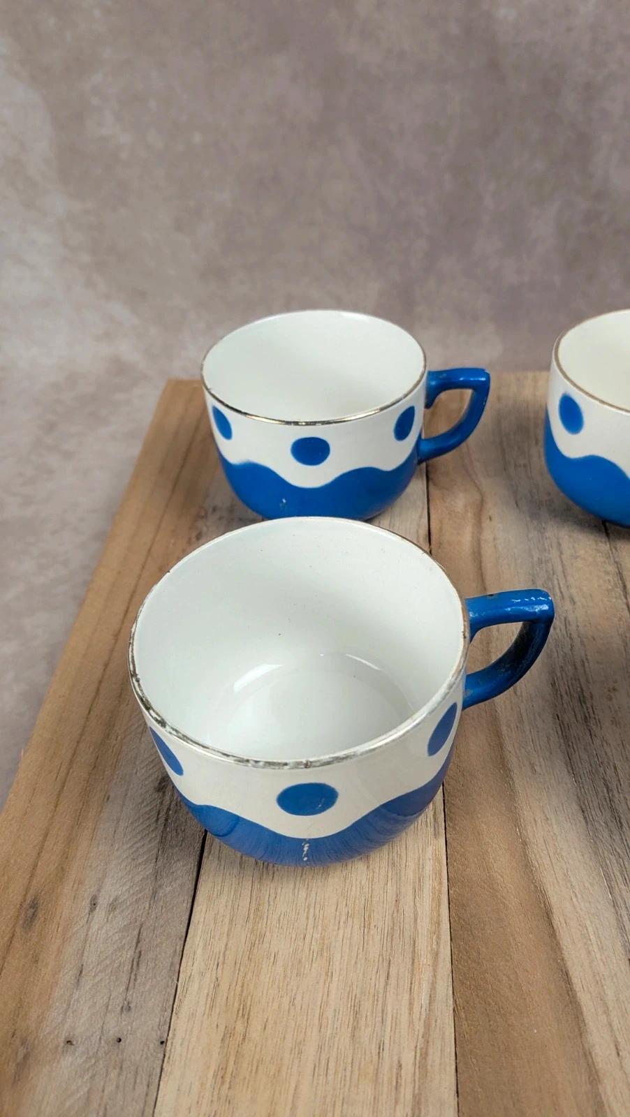 Lot de 6 tasses & soucoupes Sarreguemines – Art déco bleu