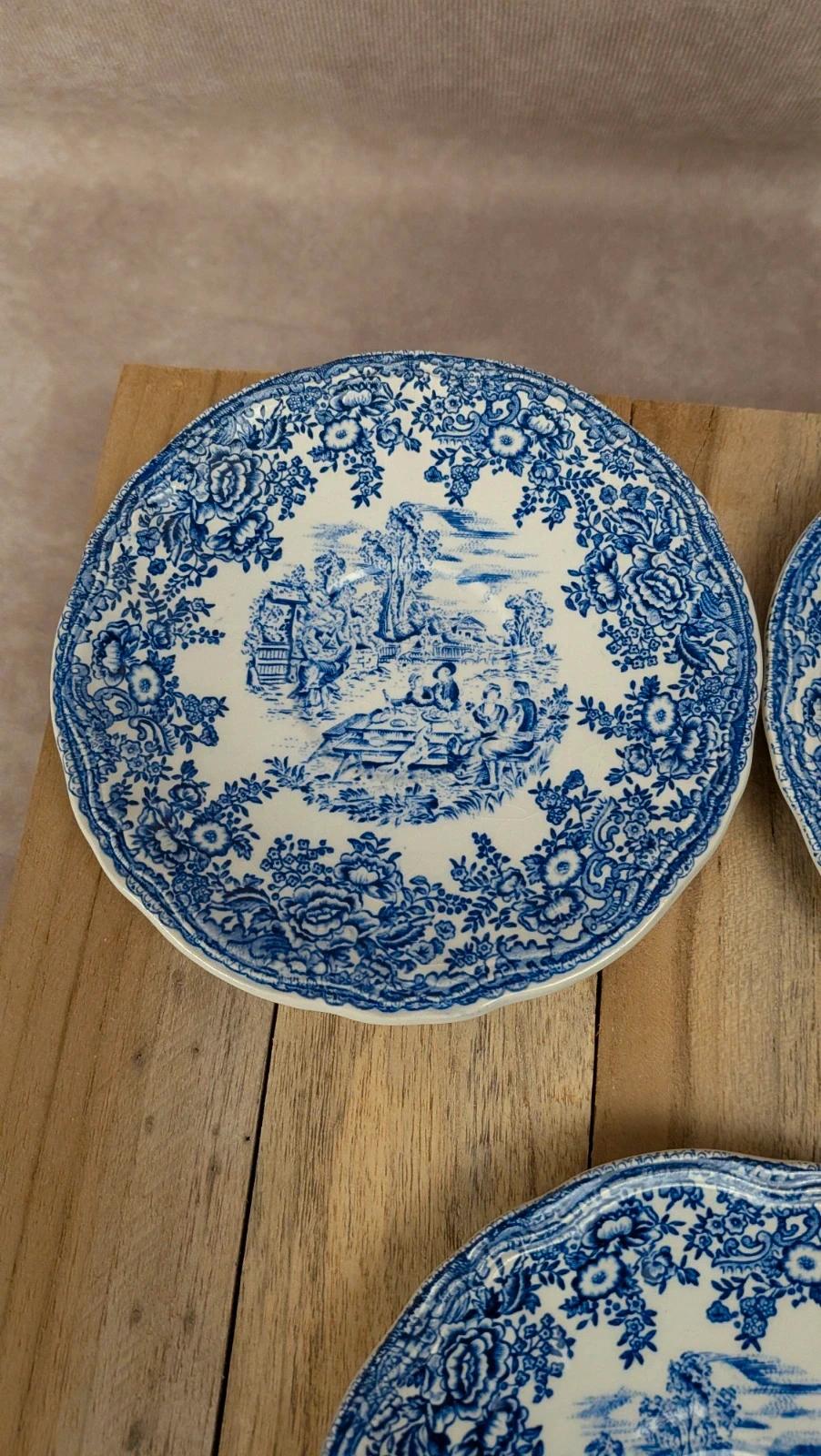 5 soucoupes Lunéville Kg modèle Toile de Jouy bleu –