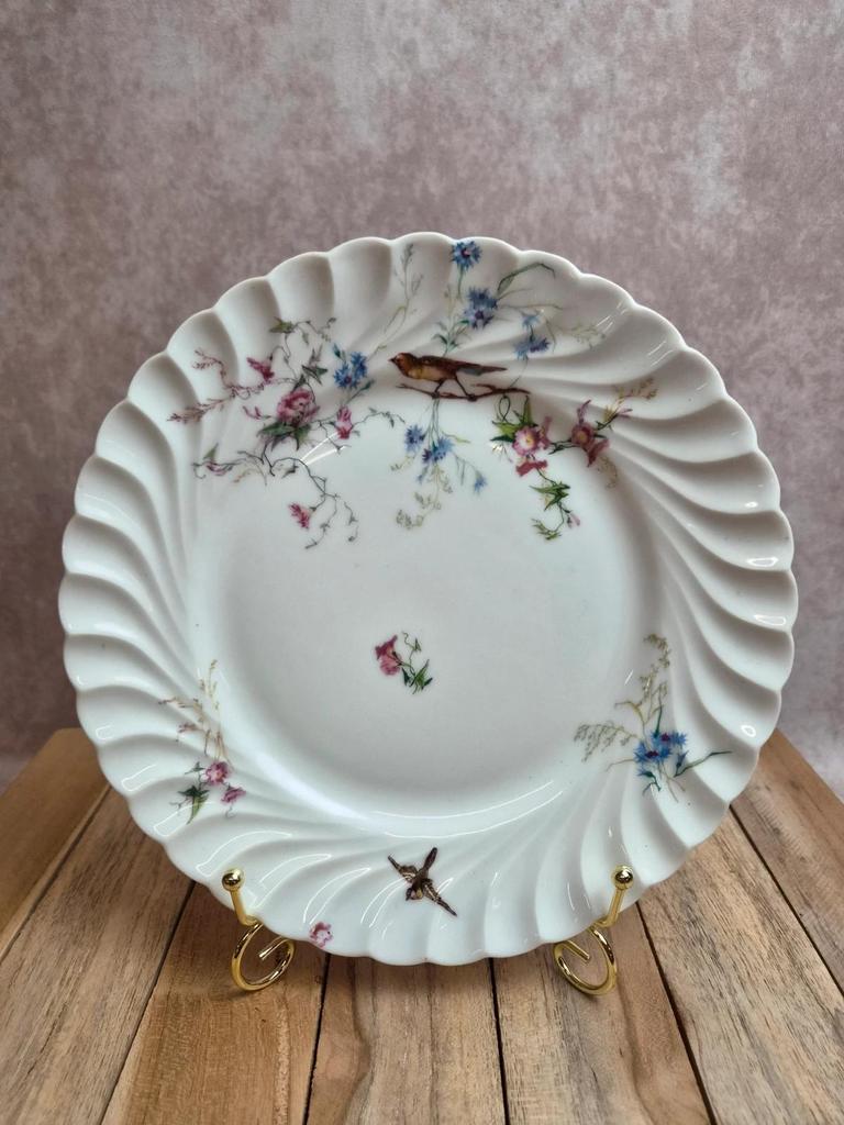 Assiette Ancienne Haviland & Co Vermont Frères – Porcelaine Polychrome Oiseaux Fleurs