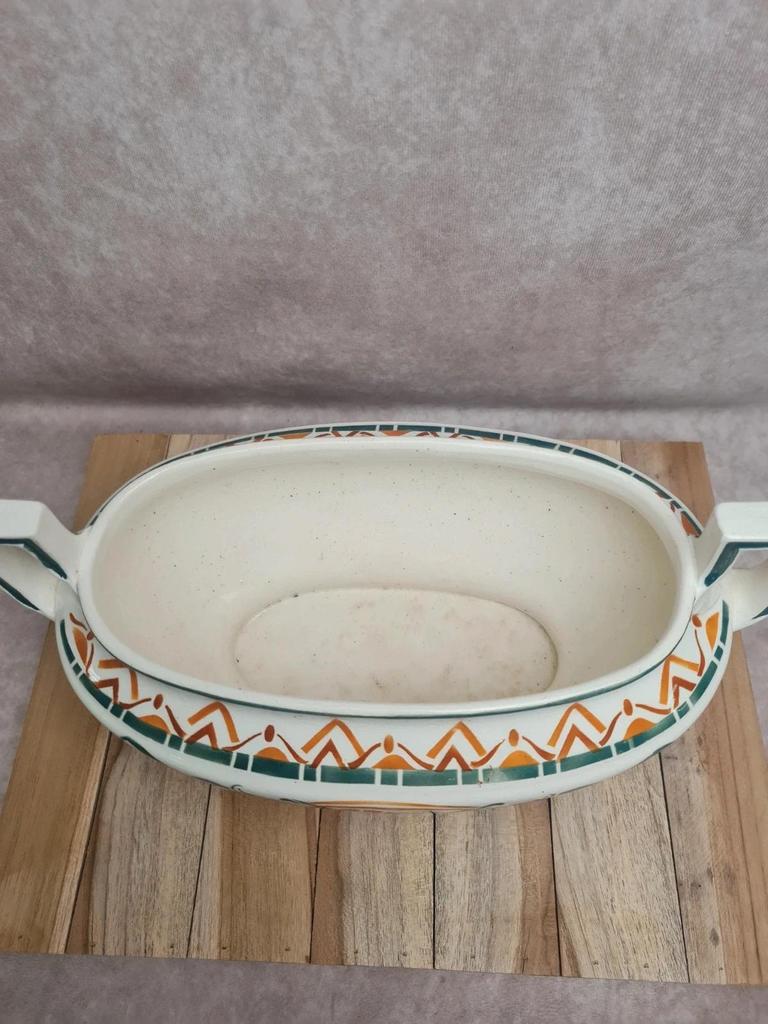 Jardinière Art Déco Moulin des Loups Orchies – décor stylisé vert & terracotta – double anse