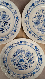 Lot de 3 assiettes plates Lunéville décor bleu traditionnel