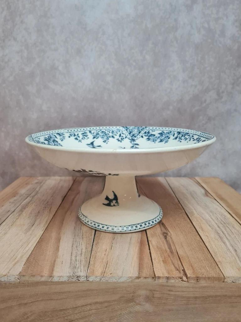 Compotier Terre de Fer Hbcm Choisy-le-roi modèle Louis Xvi décor oiseaux 💙