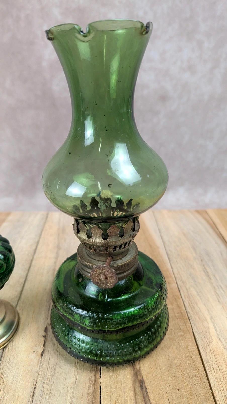 Lot de 2 lampes à huile vintage vertes