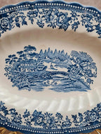 Ravier ancien Tonquin Myott décor toile de Jouy bleu – bord dentelé