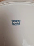 Plat ovale ancien terre de fer Alice Boch Frères Keramis Bkf décor bleu Art Nouveau