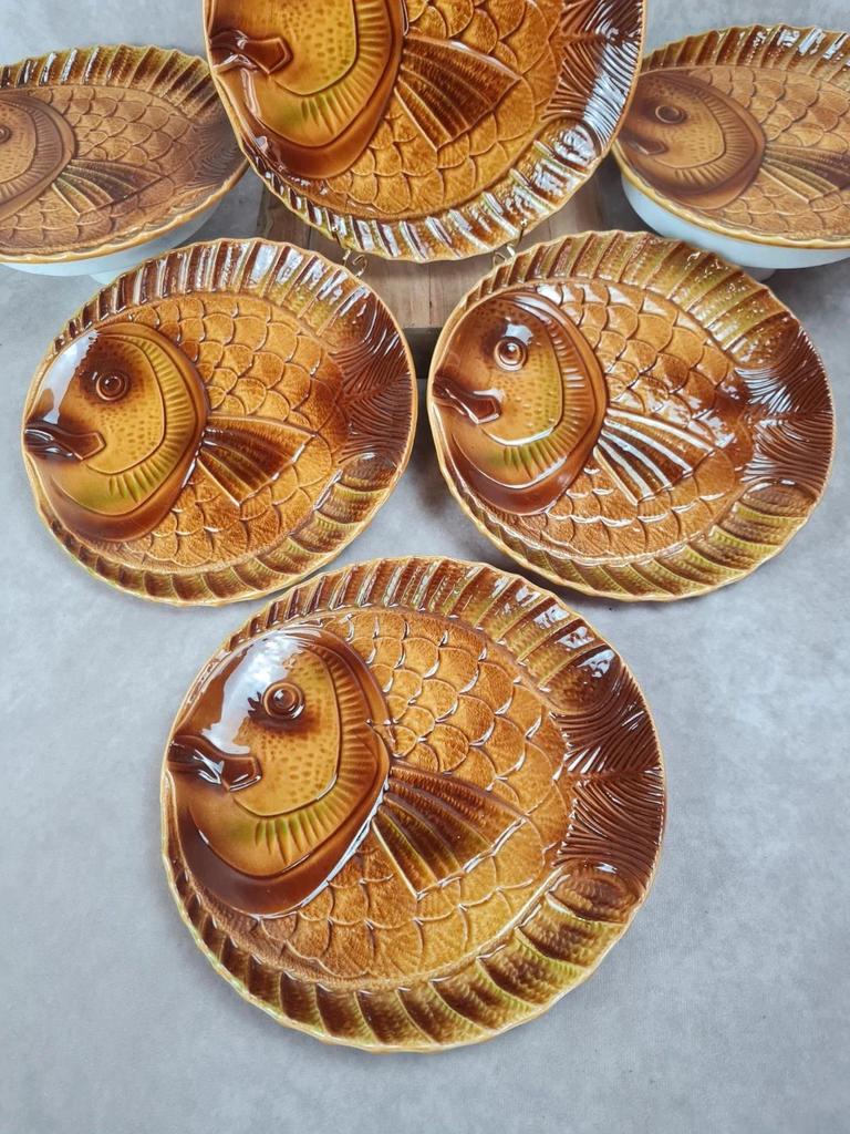 🐟 Lot de 6 grandes assiettes poissons Sarreguemines vintage